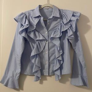 Ruffle long sleeve button up